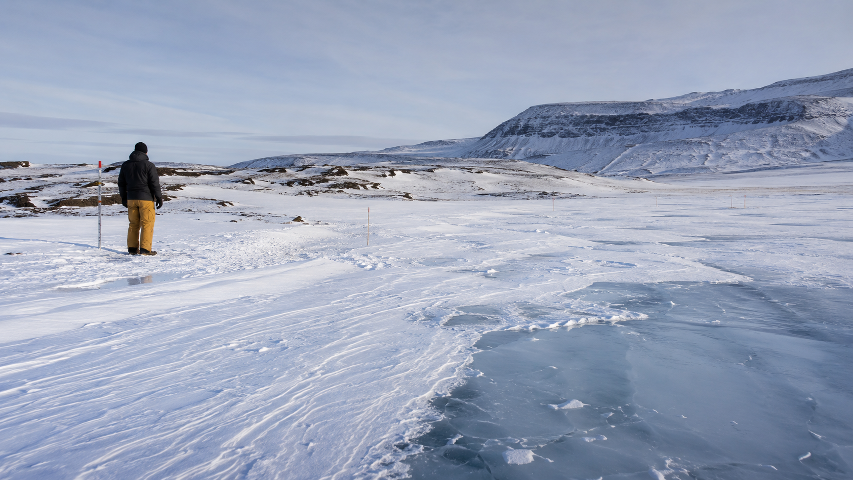 Ground penetrating radar survey across ice and snow
