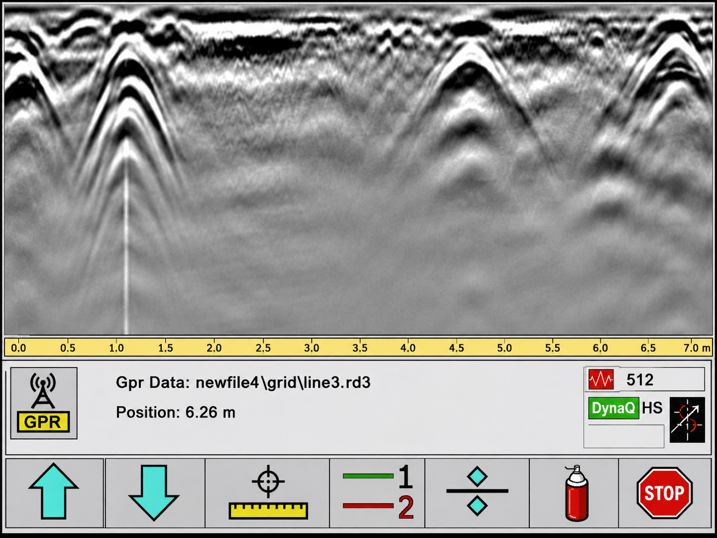 e-Spade Lite Utility Mapping interface showing a conventional ground penetrating radar profile