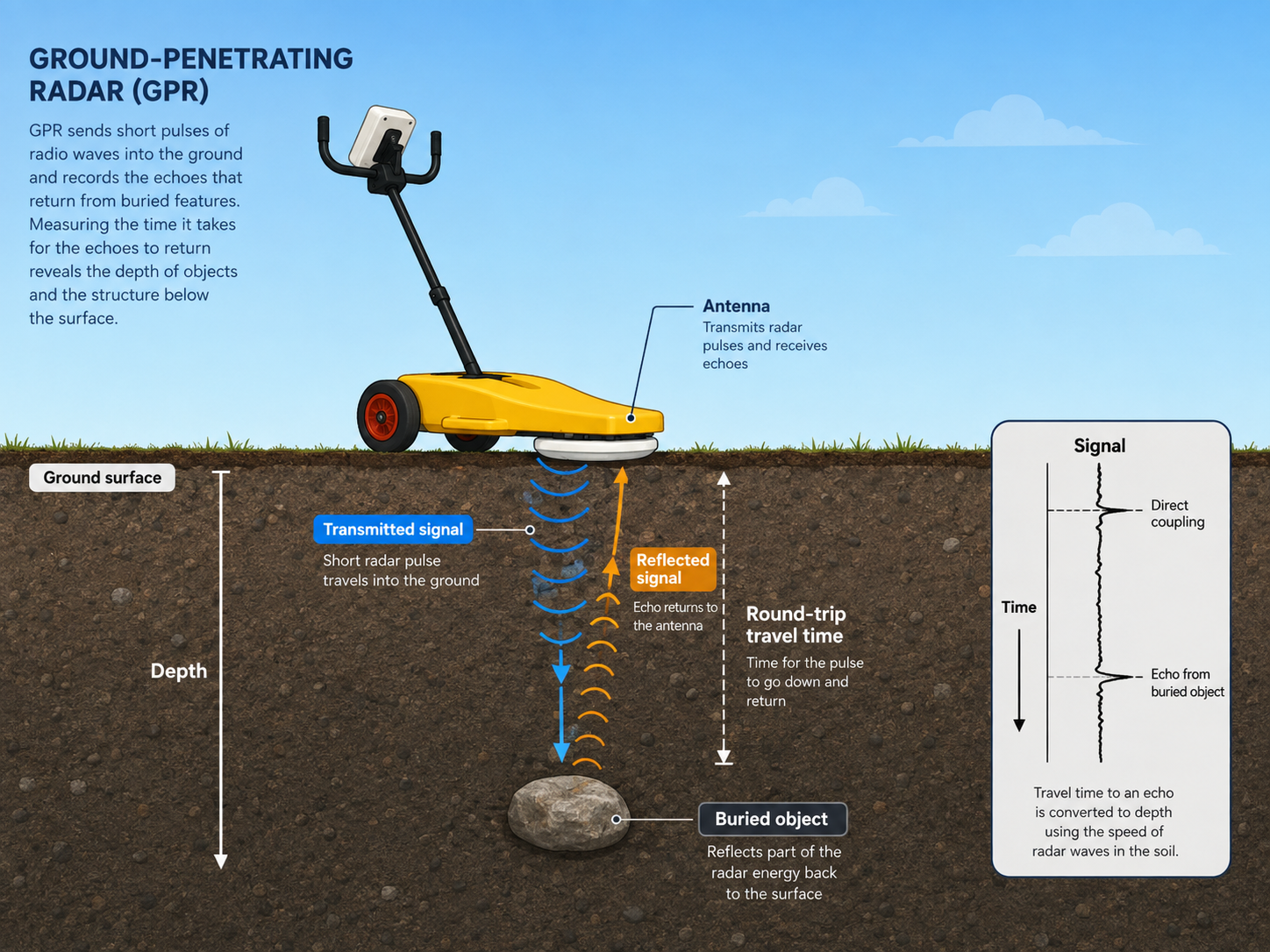 Ground penetrating radar system investigating the subsurface